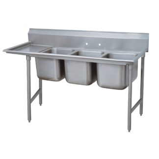 Advance Tabco 9-3-54-18L 77" 3 Compartment Sink w/ 16"L x 20"W Bowl, 12" Deep