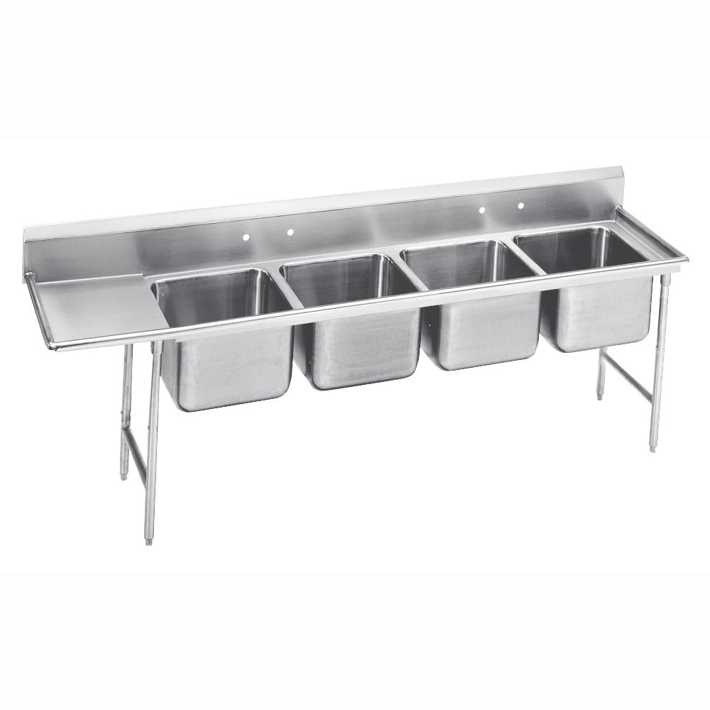 Advance Tabco 94-84-80-36L 129" 4 Compartment Sink w/ 20"L x 28"W Bowl, 14" Deep