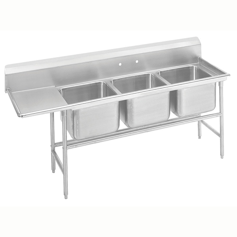 Advance Tabco 9-63-54-24L 89" 3 Compartment Sink w/ 18"L x 24"W Bowl, 12" Deep