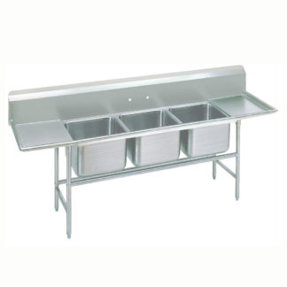 Advance Tabco 9-83-60-24RL 115" 3 Compartment Sink w/ 20"L x 28"W Bowl, 12" Deep