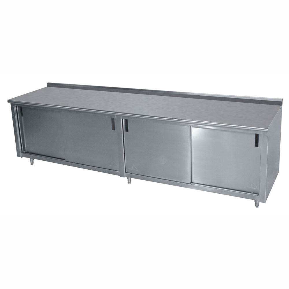 Advance Tabco CF-SS-2410 120" Enclosed Work Table w/ Sliding Doors & 1 1/2" Backsplash, 24"D