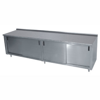 Advance Tabco CF-SS-3612M 144" Enclosed Work Table w/ Sliding Doors & Midshelf, 1 1/2" Backsplash, 36"D