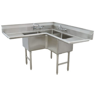 Advance Tabco FC-K6-18D 57" 3 Compartment Corner Sink w/ 18" Bowl, 14" Deep