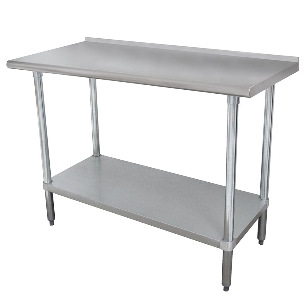 Advance Tabco FLAG-364 48" 16 ga Work Table w/ Undershelf & 430 Series Stainless Top, 1 1/2" Backsplash