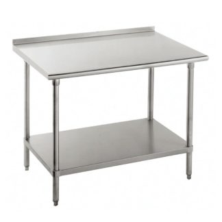 Advance Tabco FLG-307 84" 14 ga Work Table w/ Undershelf & 304 Series Stainless Top, 1 1/2" Backsplash
