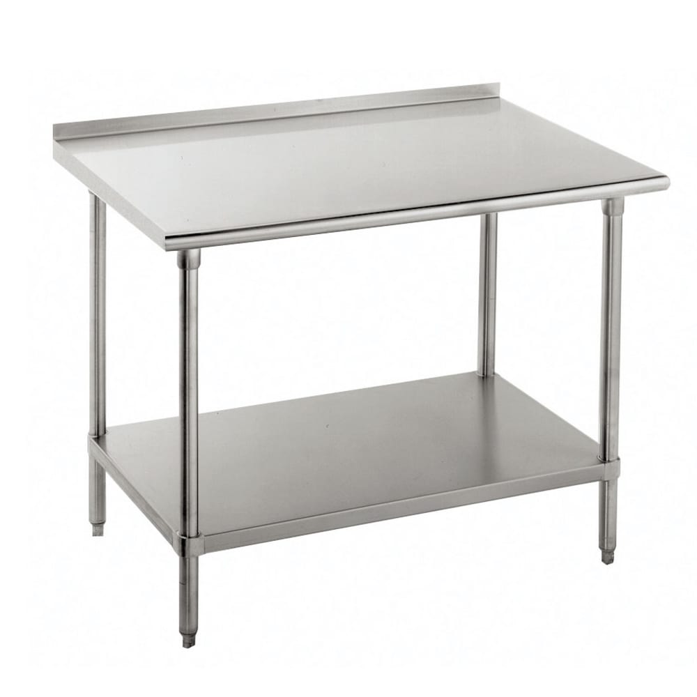 Advance Tabco FMS-3610 120" 16 ga Work Table w/ Undershelf & 304 Series Stainless Top, 1 1/2" Backsplash