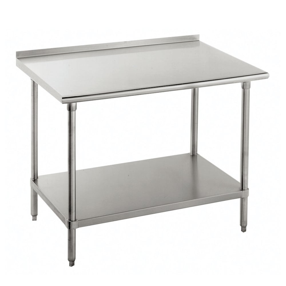 Advance Tabco FSS-248 96" 14 ga Work Table w/ Undershelf & 304 Series Stainless Top, 1 1/2" Backsplash