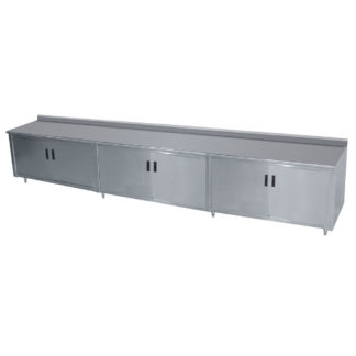 Advance Tabco HF-SS-3012M 144" Enclosed Work Table w/ Swing Doors & Midshelf, 1 1/2" Backsplash, 30"D