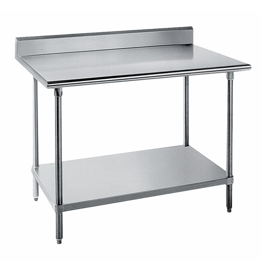 Advance Tabco KMS-308 96" 16 ga Work Table w/ Undershelf & 304 Series Stainless Top, 5" Backsplash