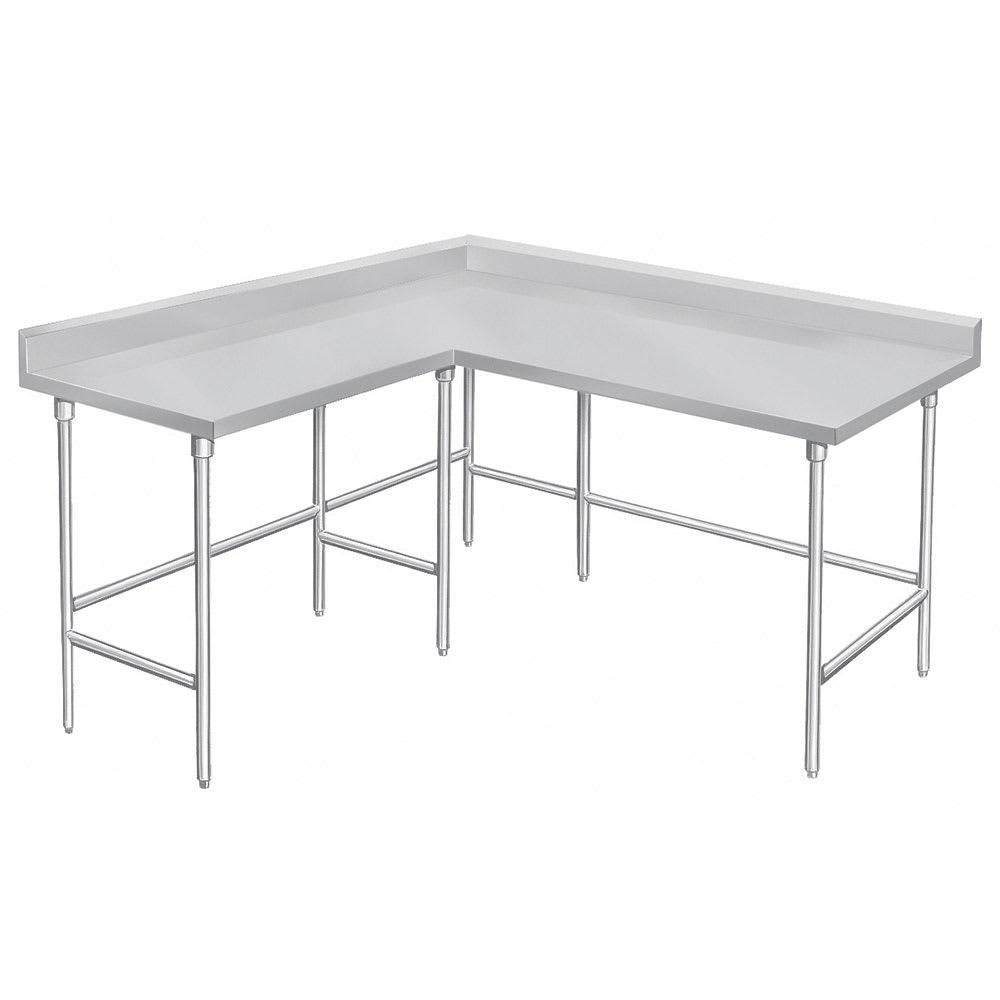 Advance Tabco KTMS-2411 132" Corner Work Table - 24"D, 5" Backsplash, 14 ga 304 Series Stainless