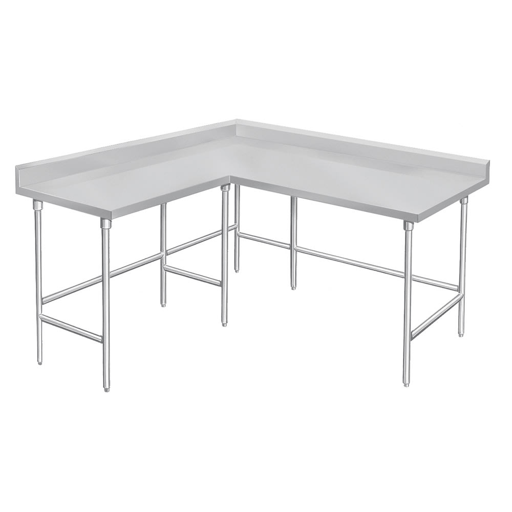 Advance Tabco KTMS-3011 L 132" Left Side Corner Work Table - 30"D, 5" Backsplash, 14 ga 304 Series Stainless