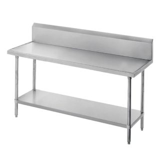 Advance Tabco VKG-367 84" 14 ga Work Table w/ Undershelf & 304 Series Stainless Marine Top, 10" Backsplash