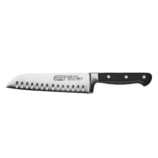 Winco KFP-70 7" Santoku Knife, 1 Piece Full Tang, Forged Carbon Steel, POM Handle