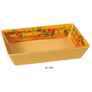 Yanco OL-618 Olive Rectangular Deep Plate, 17.75" Length, 11.75" Width, 2.5" Height, Melamine, Pack of 6