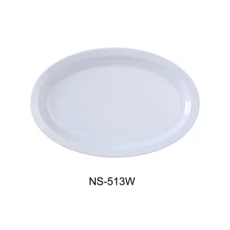 Yanco NS-513W Nessico Oval Platter With Narrow Rim, 13" Length, 8.5" Width, Melamine, White Color, Pack of 12