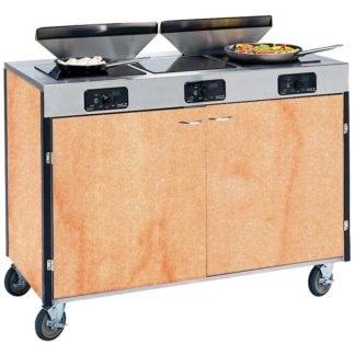 Lakeside 2085 HRMAP 40 1/2" High Mobile Cooking Cart w/ 3 Induction Stove, Hard Rock Maple