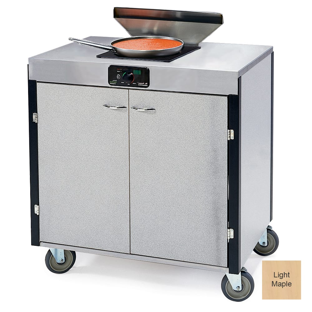 Lakeside 2075 LTMAP 40 1/2" High Mobile Cooking Cart w/ 2 Induction Stove, Light Maple