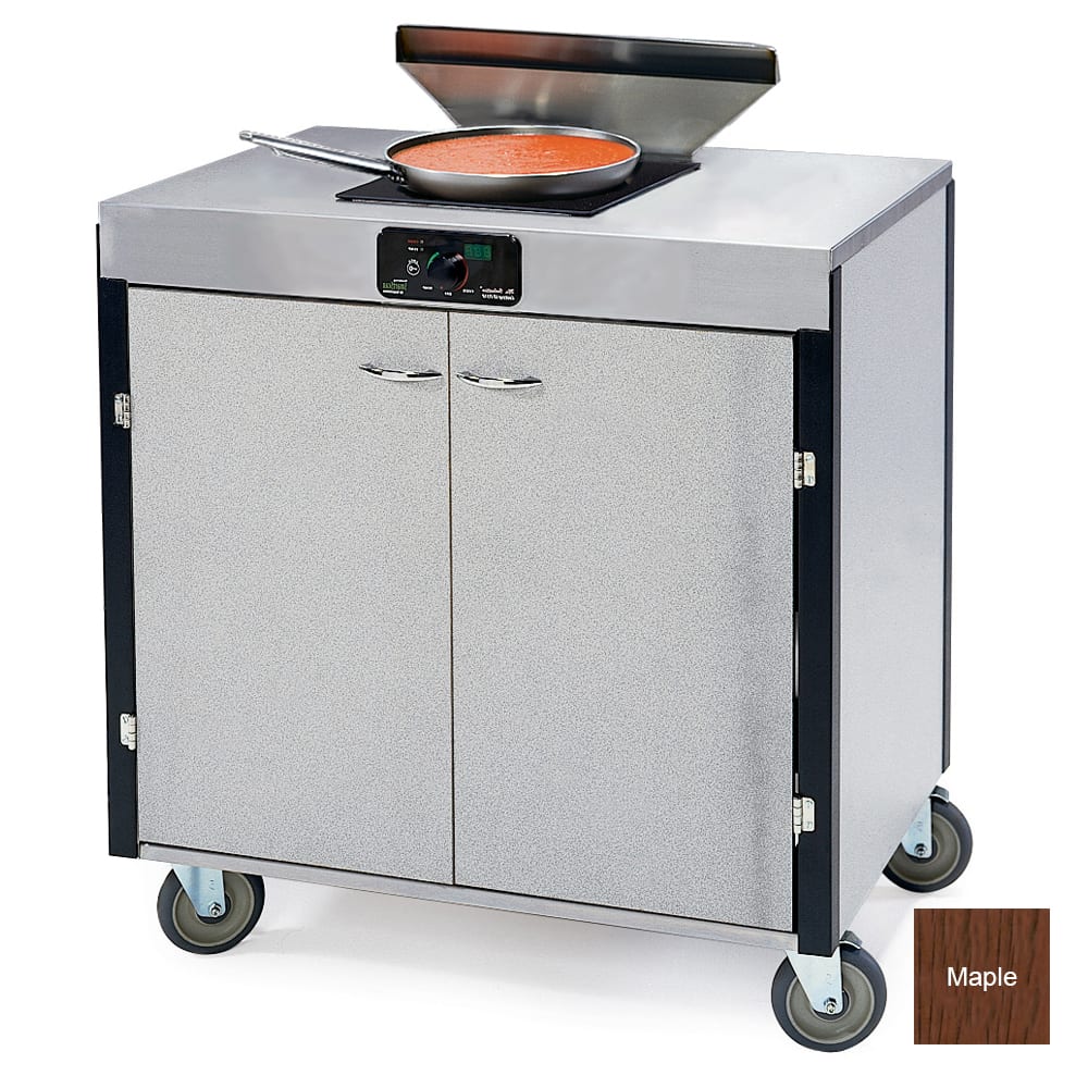 Lakeside 2075 RMAP 40 1/2" High Mobile Cooking Cart w/ 2 Induction Stove, Red Maple