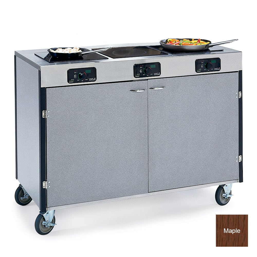 Lakeside 2080 RMAP 35 1/2" High Mobile Cooking Cart w/ 3 Induction Stove, Red Maple