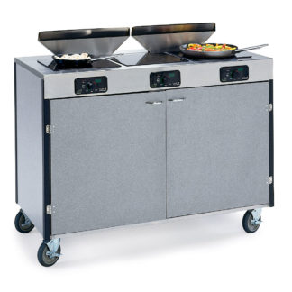 Lakeside 2085 GRSAN 40 1/2" High Mobile Cooking Cart w/ 3 Induction Stove, Gray Sand