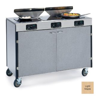 Lakeside 2085 LTMAP 40 1/2" High Mobile Cooking Cart w/ 3 Induction Stove, Light Maple