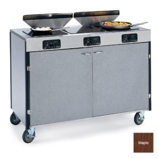 Lakeside 2085 RMAP 40 1/2" High Mobile Cooking Cart w/ 3 Induction Stove, Red Maple