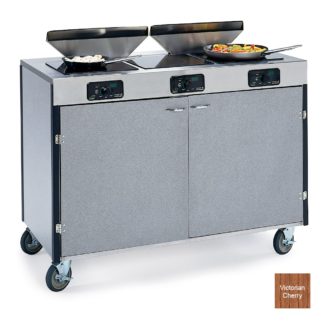 Lakeside 2085 VCHER 40 1/2" High Mobile Cooking Cart w/ 3 Induction Stove, Victorian Cherry