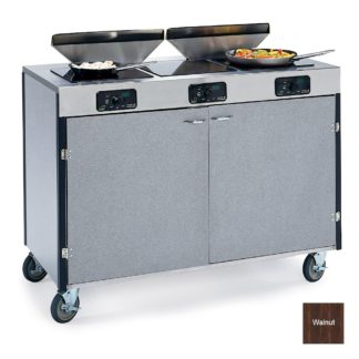 Lakeside 2085 WAL 40 1/2" High Mobile Cooking Cart w/ 3 Induction Stove, Walnut
