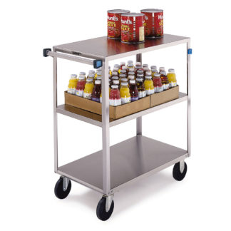 Lakeside 351 3 Shelf Open Tray Truck w/ Push Handle, 500 lb Capacity, Stainless