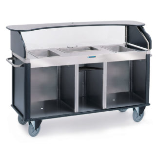 Lakeside 682-10 BLK Kiosk Type Food Cart w/ Enclosed Cabinet, 77 1/4"L x 28 1/4"W x 52 1/2"H, Black
