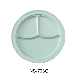 Yanco NS-703G Nessico 3-Compartment Plate, 10" Diameter, Melamine, Green Color, Pack of 24