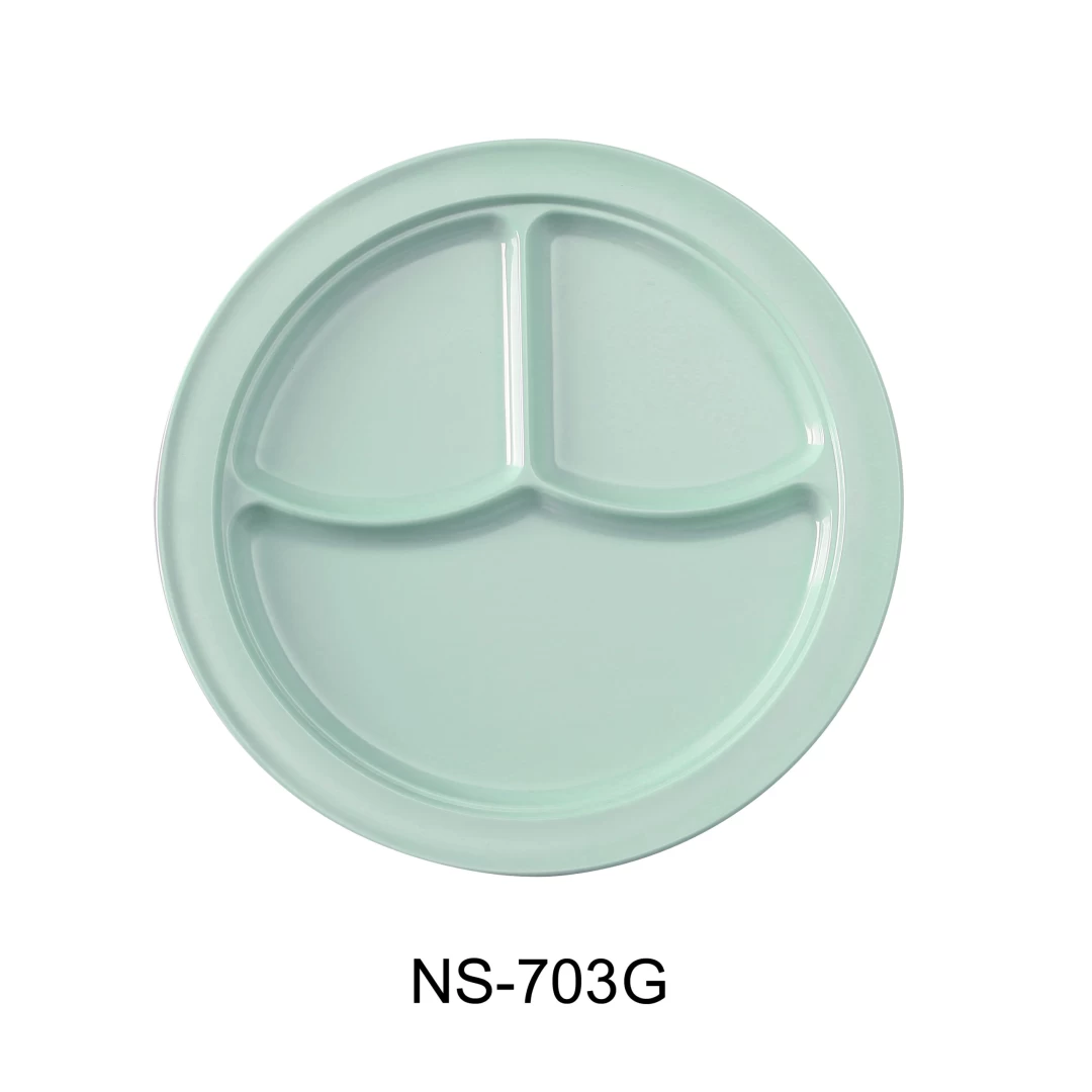 Yanco NS-703G Nessico 3-Compartment Plate, 10" Diameter, Melamine, Green Color, Pack of 24