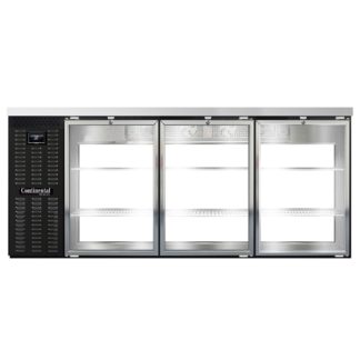 Continental BB79NGDPT 79" Pass Thru Bar Refrigerator - 6 Swinging Glass Doors, Black, 115v