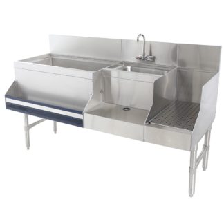 Advance Tabco PRU-19-60L 60" Prestige Uni-Serv Cocktail Station w/ 89 lb Ice Bin, Dump Sink, Right Drainboard, Stainless