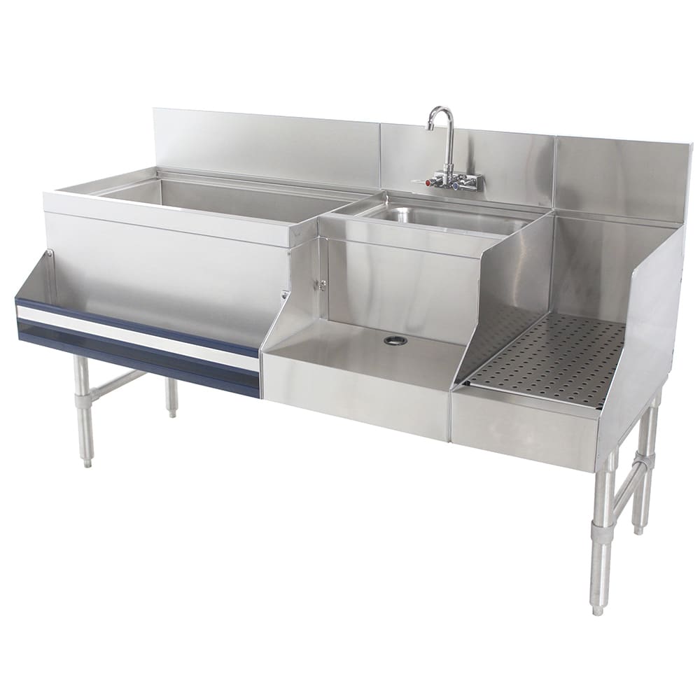 Advance Tabco PRU-19-60L-10 60" Prestige Uni-Serv Cocktail Station w/ 89 lb Ice Bin, Dump Sink, Right Drainboard, Stainless
