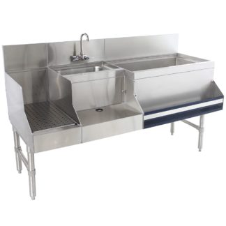 Advance Tabco PRU-19-60R 60" Prestige Uni-Serv Cocktail Station w/ 89 lb Ice Bin, Dump Sink, Left Drainboard, Stainless