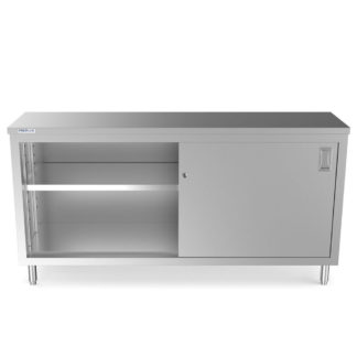 Prepline PC-1872 18"D x 72"L Stainless Steel Enclosed Base Work Table with Sliding Doors and Adjustable Shelf