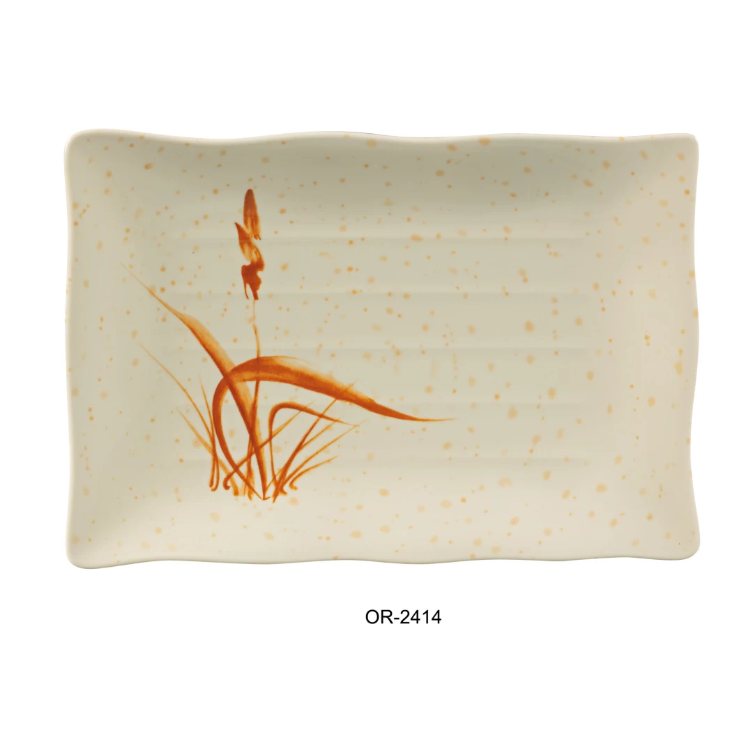 Yanco OR-2414 Orchis Rectangular Plate, Ripple Edge, 13" Length, 9" Width, Melamine, Pack of 36