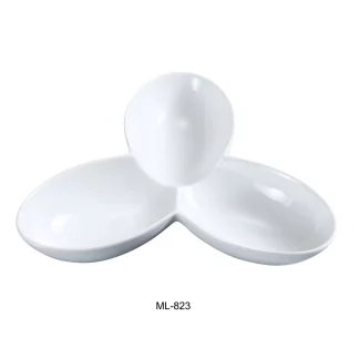 Yanco ML-823 Three Divided Bowl, 6 Oz/Well, 11" Length, 8.5" Width, Porcelain, Super White, Pack of 12