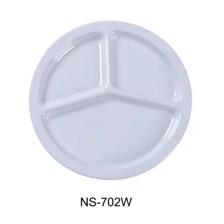 Yanco NS-702W Nessico 3-Compartment Plate, 10" Diameter, Melamine, White Color, Pack of 24