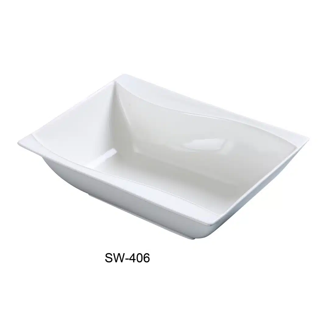 Yanco SW-406 Rectangular Bowl, 8 Oz, 6" Length X 4.5" Width, Porcelain, Bone White, Pack of 36