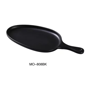 Yanco MO-808BK Moderne 14 1/2" X 6 1/2" X 1" Pan Plate With Handle Black, Melamine, Matte Finish, Pack of 12