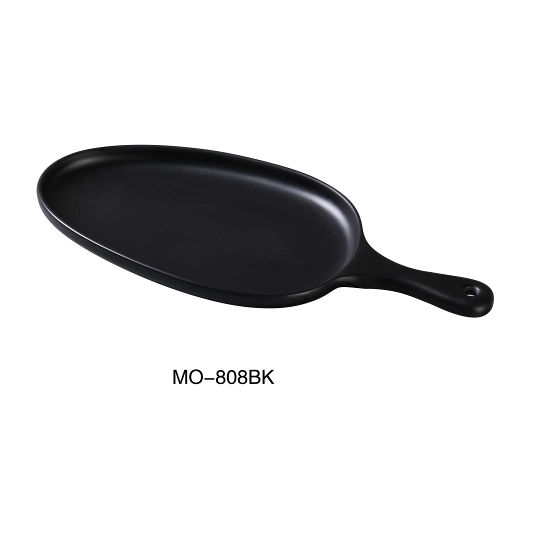 Yanco MO-808BK Moderne 14 1/2" X 6 1/2" X 1" Pan Plate With Handle Black, Melamine, Matte Finish, Pack of 12