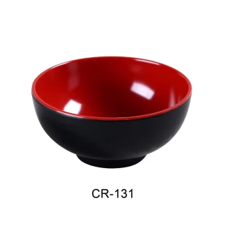 Yanco CR-131 Black And Red Two-Tone Rice Bowl, 8 Oz Capacity, 4.75" Diameter, Melamine, Black/Red Color, Pack of 48