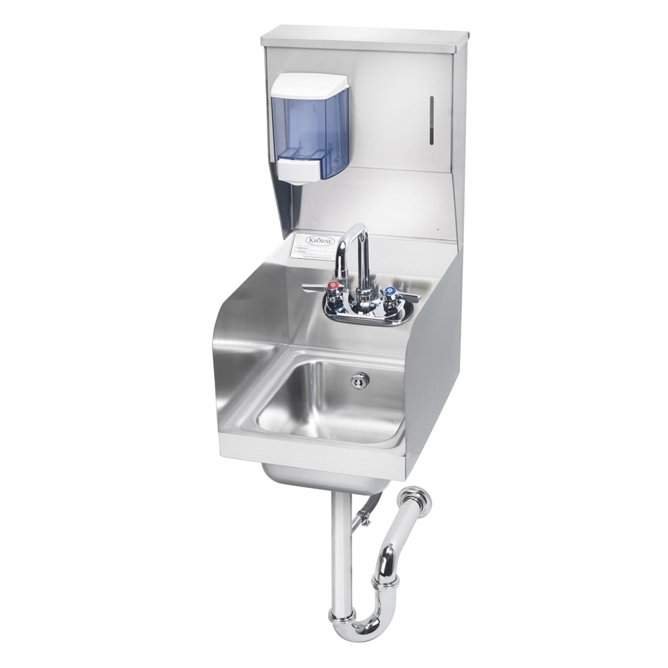 Krowne HS-32 Wall Mount Commercial Hand Sink w/ 9 3/4"L x 12 1/2"W x 5 5/8"D, Side Splashes