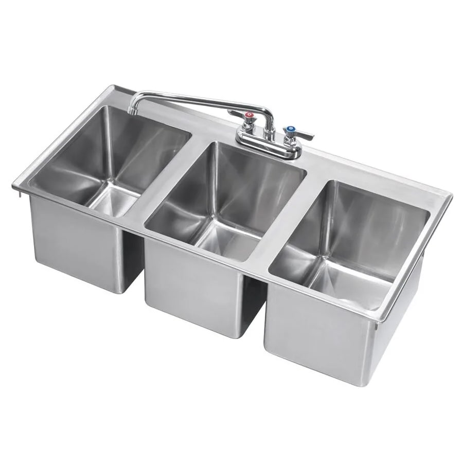 Krowne HS-3819 Drop-In Commercial Hand Sink w/ (3) 10"L x 14"W x 10"D Bowls, Gooseneck Faucet