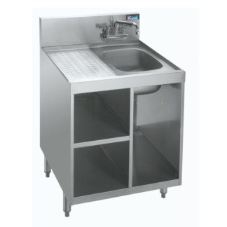 Krowne KR24-24SC Under Bar Glass Storage Unit - Drainboard Top w/ Sink, 6 1/2" Back Splash, 24" x 24"