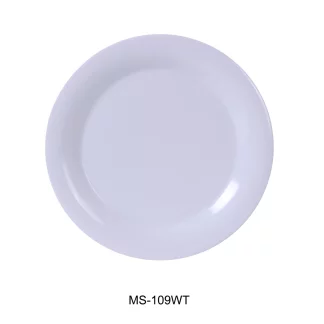 Yanco MS-109WT Mile Stone Narrow Rim Round Plate, 9" Diameter, Melamine, White Color, Pack of 24