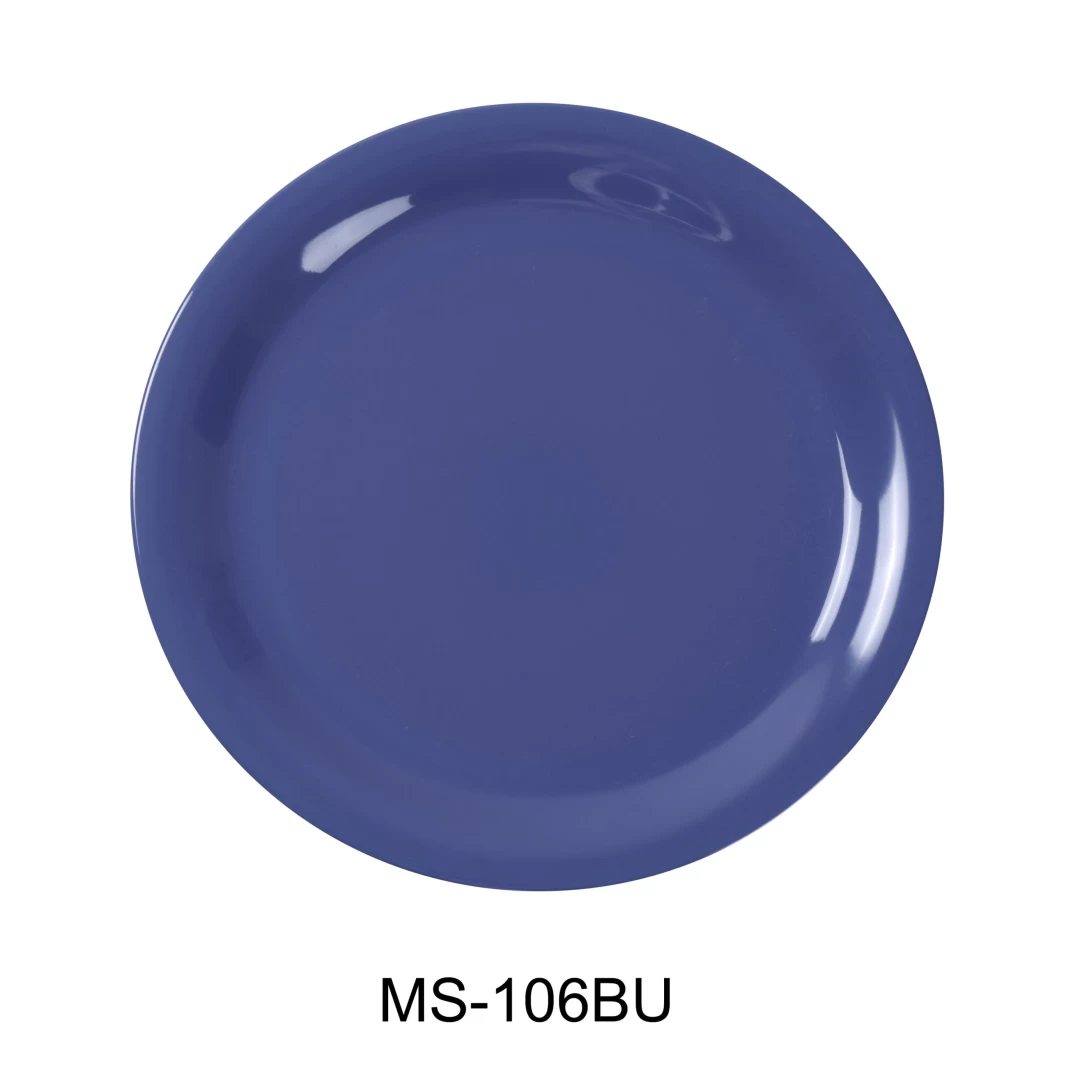 Yanco MS-106BU Mile Stone Narrow Rim Round Plate, 6.5" Diameter, Melamine, Bule Color, Pack of 48