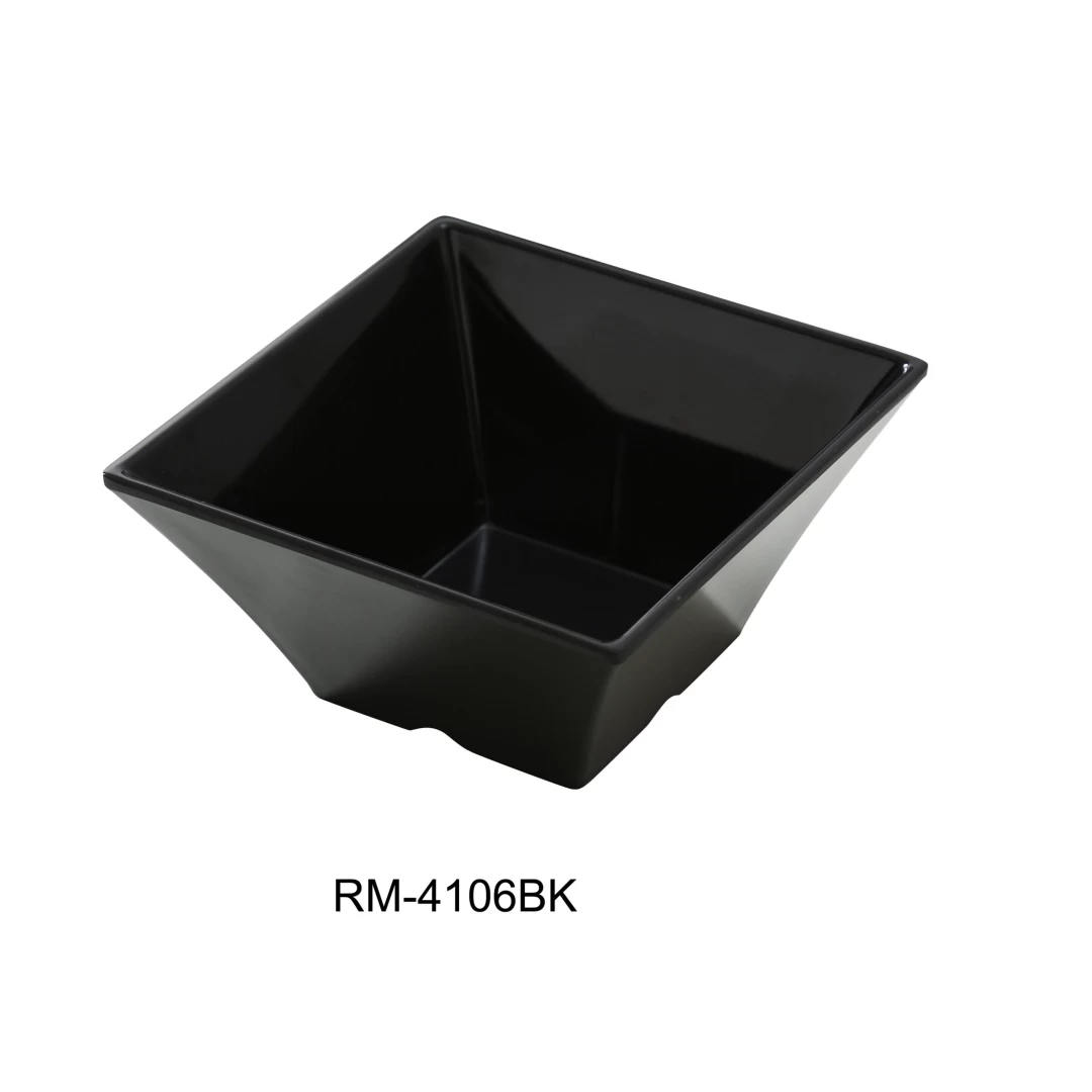 Yanco RM-4106BK Rome Black 6" Square Bowl 26 Oz, 3" Height, Melamine, Black Color, Pack of 24
